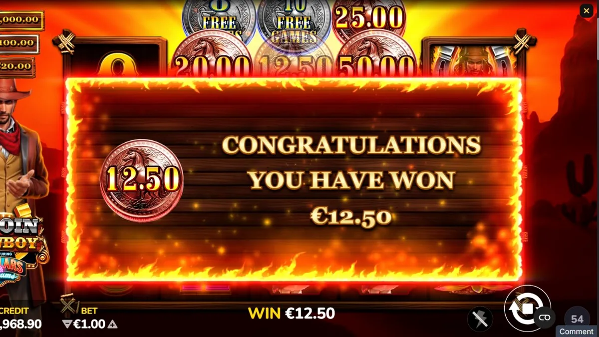 Interface do slot 3 Coin Cowboy Dollars & Dreams com temática de Velho Oeste